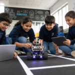 Students learning AI and robotics courses with hands-on robot building at Technobotics Mumbai